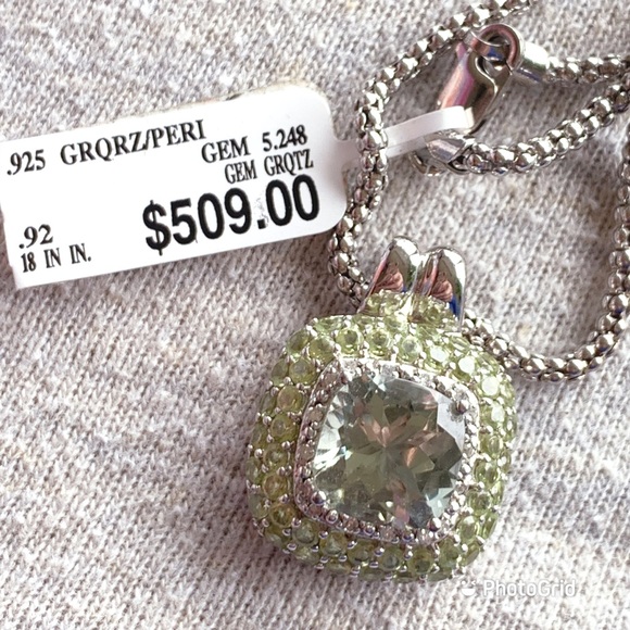 Green quartz and Peridot 925 Pendent Braided 925 Chain - Picture 7 of 12